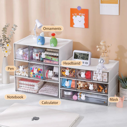 Plastic Desk Organizer with 6 Drawers, 3 Tier Stackable Desktop Organizer Drawers Storage for Office (H 6.5in)