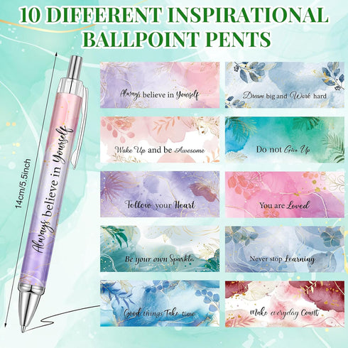 Yeaqee 50 Pcs Motivational Quotes Ballpoint Pens Bulk, Stylish Retractable Gift Pens for Women Students, Pastel Style