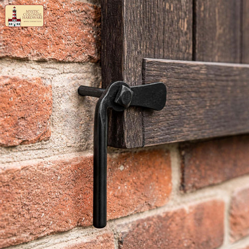 Set 2 Mystic Colonial Medieval Hand-Forged Iron Shutter Dogs of Heavy Duty Functional Window Shutter Holdbacks | Rustic