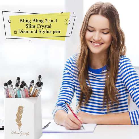 Hestya 26 Pieces Crystal Stylus Ballpoint Pens, Capacitive Stylus for Touch Screens, Glitter Diamond Bling Black Ink