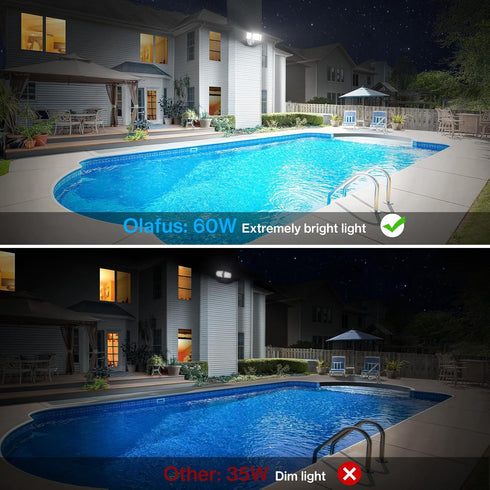 60W IP65 6000LM 6500K Olafus Flood Lights Dusk to Dawn Outdoor Lighting, Waterproof LED Security Light with Photocell