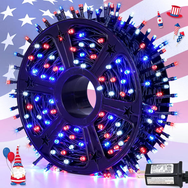 JMEXSUSS 500 LED Red White and Blue Lights 4th of July Decorations,