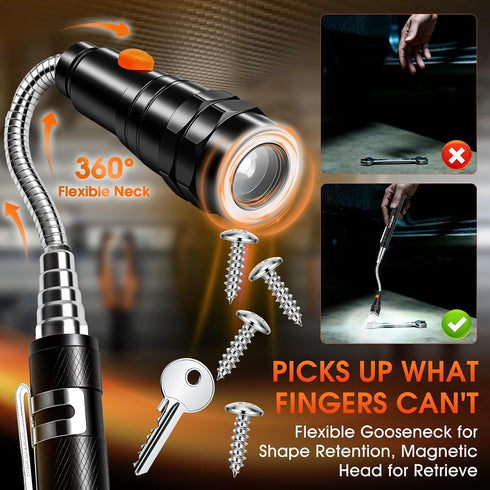 Cosyjazz Magnetic Pickup Tool, Magnetic Flashlight Telescoping Magnet with LED Flashlight and Extendable Neck, Cool
