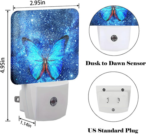 FSHVQKD Gift,0.5w Stars Shining and Blue Butterflies Night Light,Plug-in Night Lights with Dusk-to-Dawn Sensor