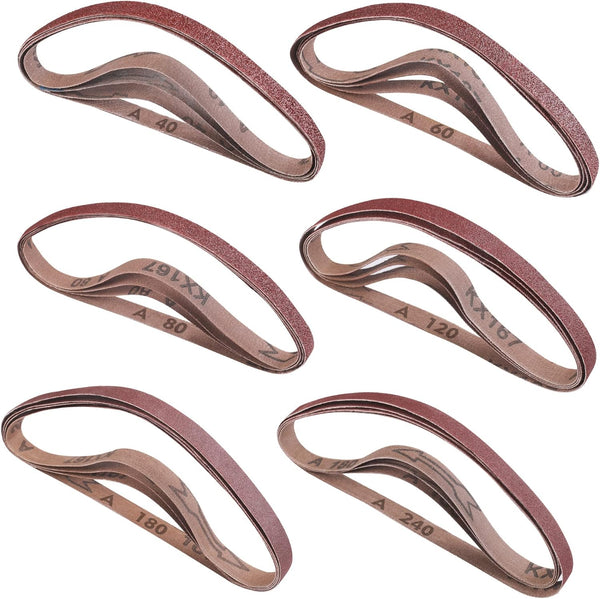WORKPRO 24 Pack 1/2 x 18 Inch Sanding Belts, Aluminum Oxide Abrasive for Woodworking, Metal Polishing