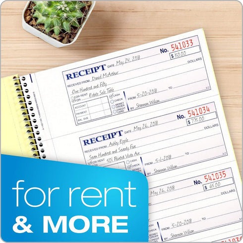 Adams 2-Part 7-5/8" 11", 200 Sets 4 (SC1182), Money and Rent Receipt Book, Carbonless, x Spiral Bound, per Book
