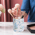 Pencil Holder for Desk Organizer, Ceramic Floral Pattern Storage for Writing Utensils, Makeup Brush Holder - Blue