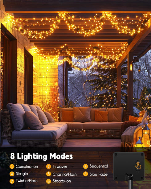 19.6Ft 240 8 Brightown Solar String Lights for Outside, LED Solar String Lights Outdoor Waterproof, Solar Fairy Lights
