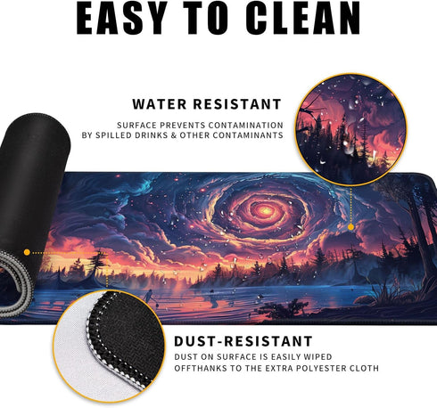 Large Moon Mouse Pad, Night Sky Forest Desk Mat, 31.5 x 11.8, Full Keyboard and Mouse Pad with Stitched Edges