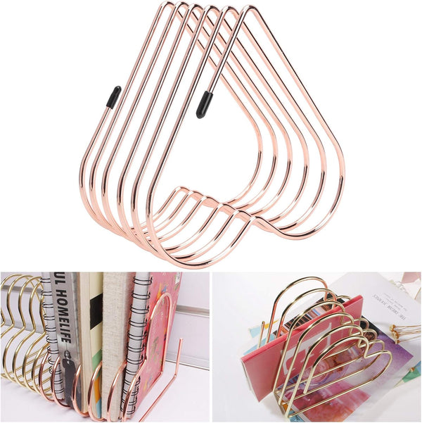 Zerodis Heart-shaped Desk Book Storage Rack, Telescopic Wire Magazine Holder for Home, Office, Rose Gold
