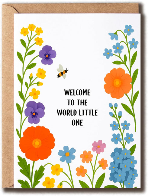 MWS9xDesigns Welcome To The World Little One Card - Cute Floral Birthday Card