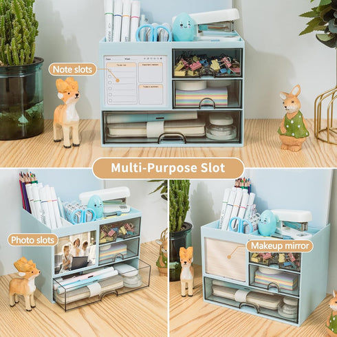 Desk Organizer with 3 Drawer - Multi-Functional Pencil Pen Holder for Desk, 5 Compartments for Office Home Art Supplies