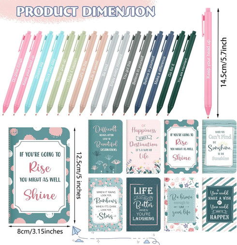 Funrous 32 Pcs Motivational Quote Pens Inspirational Notepads Mini Motivational Journal with Ballpoint Pen Small Notebooks Gift Set for Student Men Women, School Office Home Travel Gift (Floral)