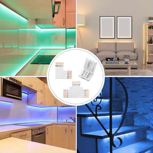 35 Pieces 5 Pin LED Strip Connector, Solderless L Shape & T Shape LED Light Adapter for 5050 3528