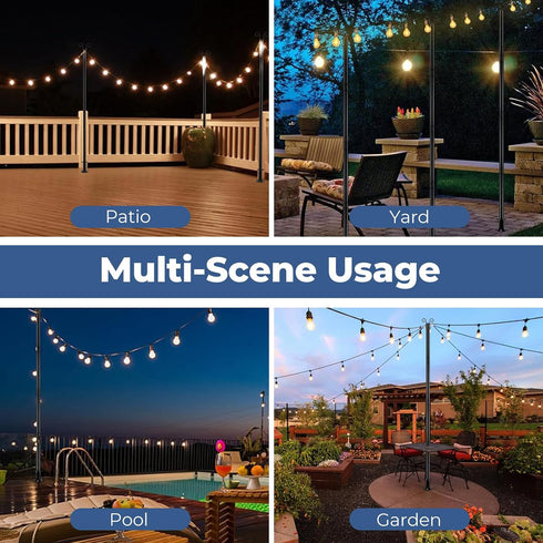 10 (1 Pack) FT String Light Poles Heavy Duty - Outdoor Patio Deck Light Poles for Outside with Anchor Base and Mounting