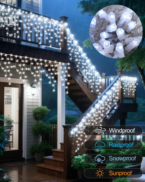 33FT 306 8 Christmas Ice Lights Outdoor, Cold White LED Modes Plug in Xmas Tree Decorations Twinkle Fairy Light String