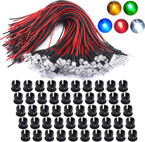 12 Volt 5Mm Pre Wired Led Light Emitting Diodes, Micro Led Lights Diodes for Model Assortment Kit, 12V Mini Single Bulbs