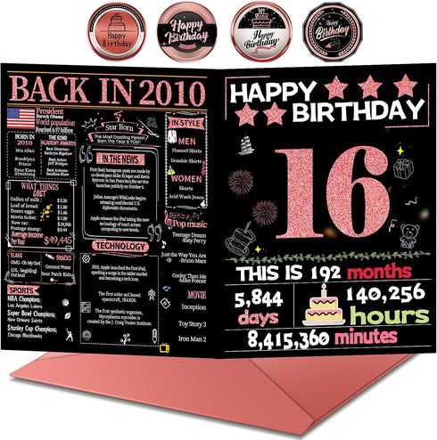 Joycard 16th Sweet Birthday Card with Envelope, 16th Birthday Decorations for Girls, 16th