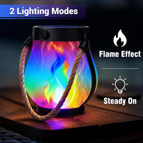 2 Pack 2 iBaycon Solar Lanterns Lights, Christmas Flickering Flame Garden Lights with Modes Dual Charging USB & Solar