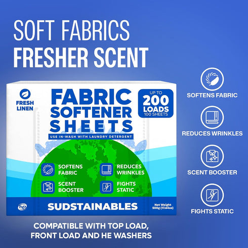 (200 Sudstainables Fabric Softener Sheets for Washer Laundry Softener Sheets for Washing Machines, Scented loads) |