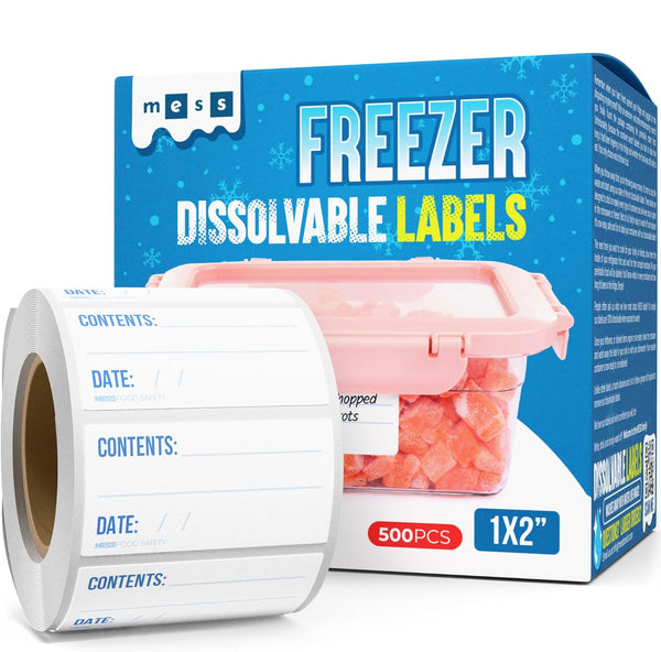MESS Dissolvable Freezer Labels - 500-Pack Removable Stickers for Containers, Blank Food Storage, 1x2 in