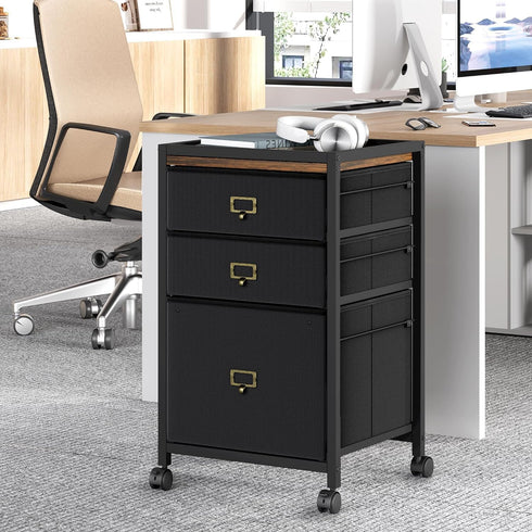 File Cabinet with 4 Drawers, Mobile Rolling Printer Stand, Fits A4 or Letter Size, Fabric Vertical File Cabinet with