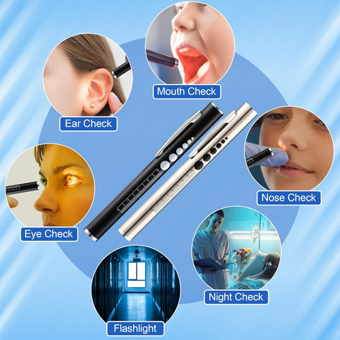 6 Pack Set, 2 6'' 3 Enhon Nurse Tools Rechargeable Pen Light with Two LED Sources and Pupil Gauge, One Medical Scissors