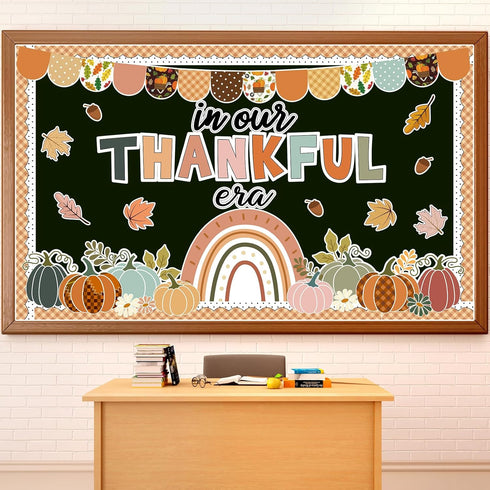 Fall Pumpkin Bulletin Board Decorations, Thanksgiving Classroom Decor with Autumn Leaves Pumpkin Cutouts