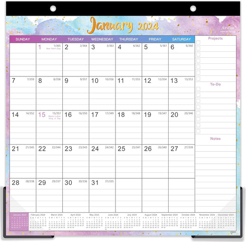 Magnetic Calendar for Fridge 2024, 10'' x 10'', Jan-Dec, 6 Topic Design with Ruled Blocks