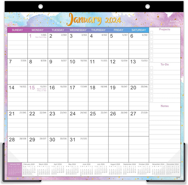 Magnetic Calendar for Fridge 2024, 10'' x 10'', Jan-Dec, 6 Topic Design with Ruled Blocks