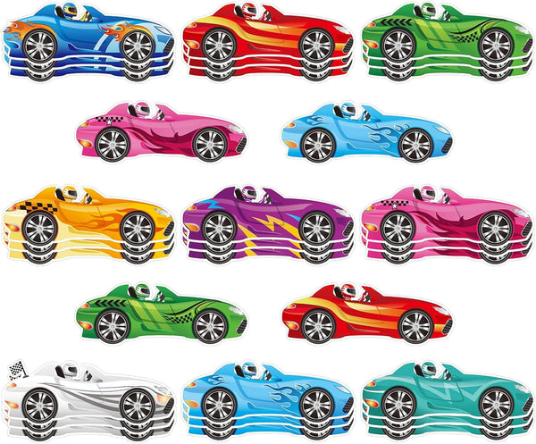 Faccito 72 Pcs Car Cutouts, Colorful Racing Paper Name Labels for Classroom Decorations, Educational Crafts