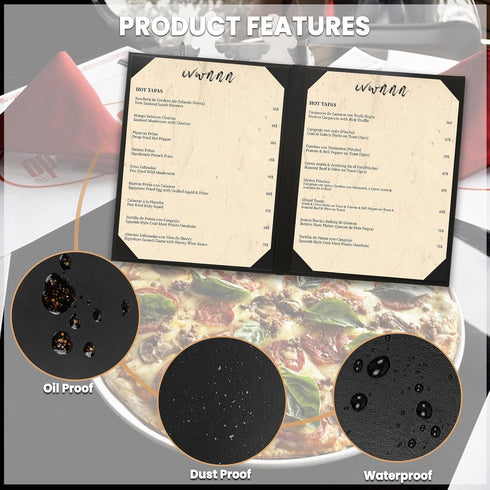 IVWNNN 8.5'' 11'' 6 Pack x Menu Covers Black PU Leather Menu Holders Book Style with Angled Corners Double View Menu