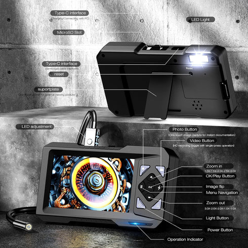 AukonVee 32GB 1080P 4.3" 5.5mm IP67 6 LEDs,16.4FT Endoscope Camera with Light & Card, HD Borescope Inspection Camera