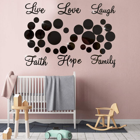 Zonon 3D Acrylic Mirror Wall Decor Stickers, 6 Word DIY Faith Live Laugh Hope Love - Black