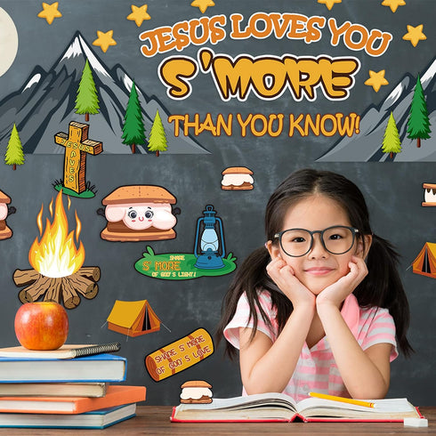 Outus 105 Pieces Jesus Loves You S'More Bulletin Board Set, Sunday School Decorations for Classroom Wall