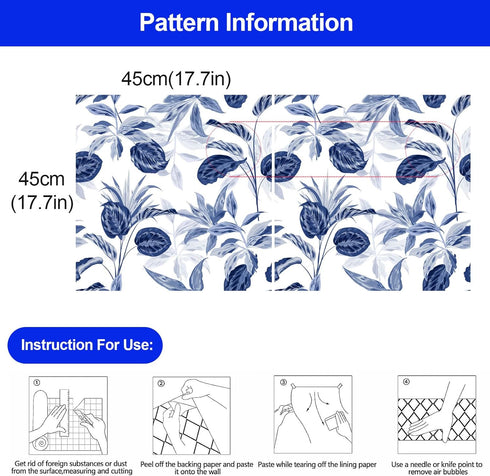 Palm Tree Leaf Navy Blue and White Floral Wallpaper: Peel and Stick Tropical Wallpaper for Bathroom Removable Wall Cover
