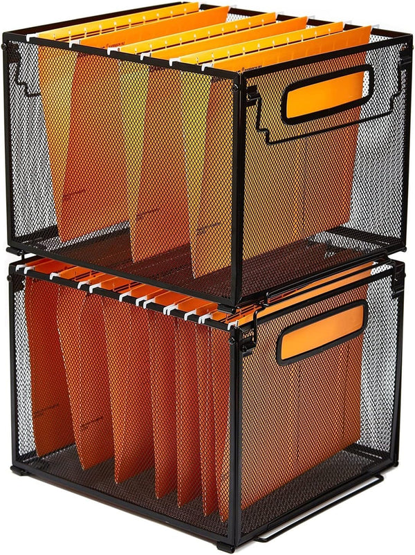 SETTFRFE 2 Pack File Organizer, Metal File Crates for Hanging Folders, Letter Size, Black