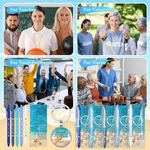 Sayglossy Bulk(30 Sets) Employee Appreciation Gifts Bulk Starfish Story Keychains You Make a Difference Ballpoint Pens