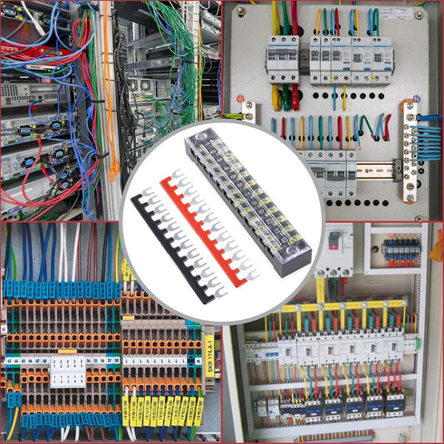 12pcs 600V 15A 12 Position Double Row Screw Terminal Strip and 400V 10A Red/Black Pre Insulated Terminal Barrier
