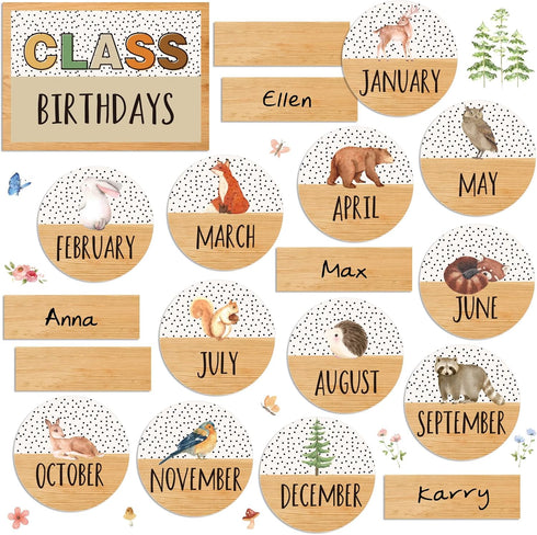 Back to School Birthday Bulletin Board Set, Summer Woodland Animals Class Birthday Stickers for School Calendar Decor
