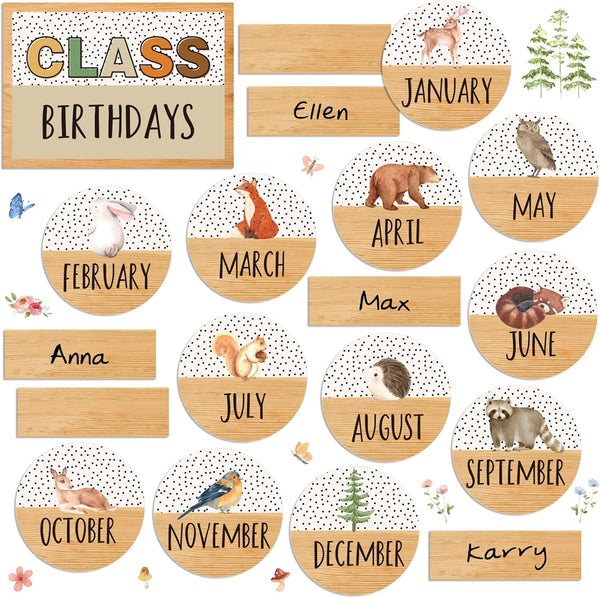 Back to School Birthday Bulletin Board Set, Summer Woodland Animals Class Birthday Stickers for School Calendar Decor