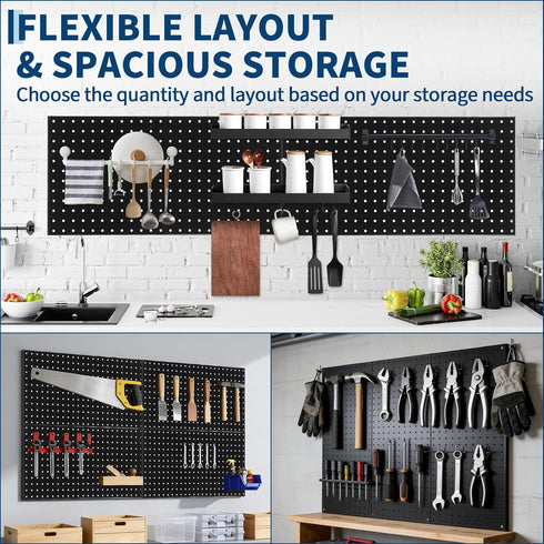 2 24"x12" 2 GarveeHome Heavy Duty Wall Mounted Metal Pegboard Panels PCS Black Steel Tool Storage Organizer for Garage