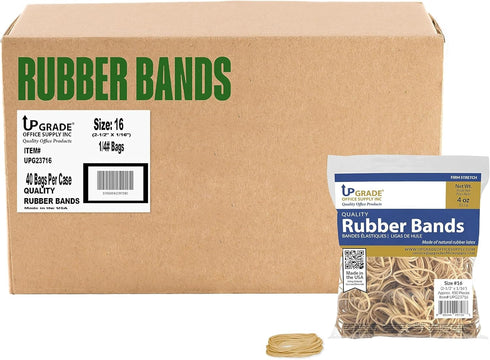 Upgrade Office Supply UPG23716 Rubber Bands, Size #16 (2-1/2" x 1/16"), 1/4 lb. Bag, Approx. 450 Bands, Natural