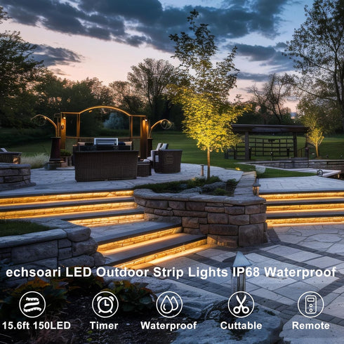 150 16.4Ft echosari LED Strip Lights Battery Operated Waterproof Strip Lights with Remote Timer Cuttable Light Strip