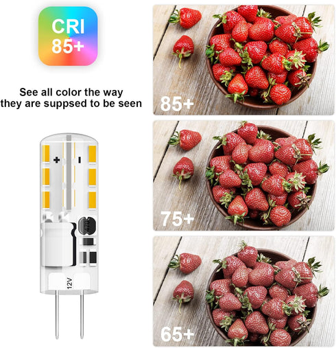 G4 LED Bulb JC Type Bi-Pin Base, 1.5W AC/DC 12V, 10W T3 Halogen Replacement, Warm White 3000K, 10-Pack