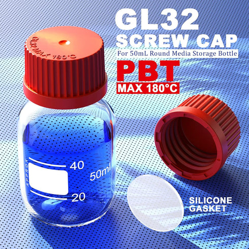 Polypropylene PBT GL25 GL32 GL45 Screw Cap with Pour Ring and Silicone Gasket for Media Bottles (GL32 PBT 2PCS)