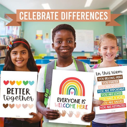 Hadley Designs Diversity Posters for Classroom Elementary, Inclusive Everyone Is Welcome Decor, Rainbow Multicultural