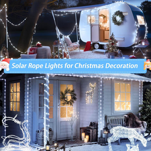200 72ft 8 JMEXSUSS LED Solar Rope Lights for Pool, Modes Solar Rope Lights Outdoor Waterproof LED Solar Powered Rope