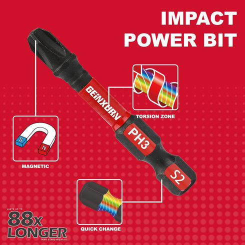 Anti-slip Hex Impact Magnetic Screwdriver Bits Set, 40 Pack 1/4 Inch Hex Shank Phillips Cross Bits with Impact Bit