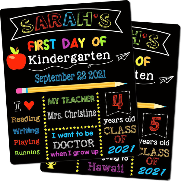 Double Sided First & Last Day of School Chalkboard, 10 x 12 Inch Reusable Wooden Sign for Kids/Girls/Boys, Photo Props